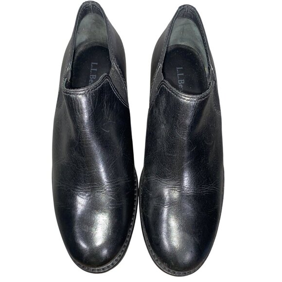 L.L. Bean Womens Black Leather ankle boots preppy neutral Slip-On Shoes Size 7.5 - Picture 2 of 10